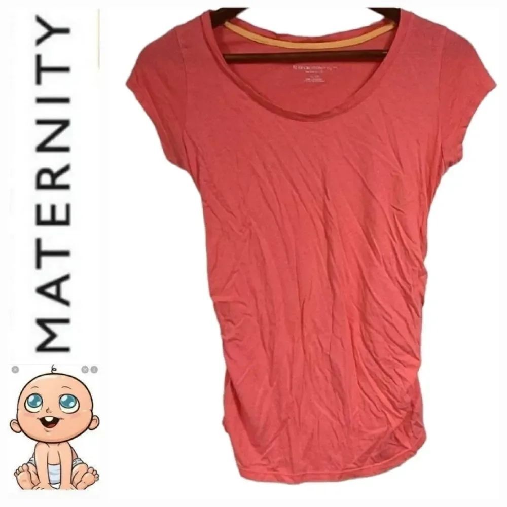 Liz Lange Maternity Orange Tee XS Side Ruched Short Sleeve Maternity T-Shirt